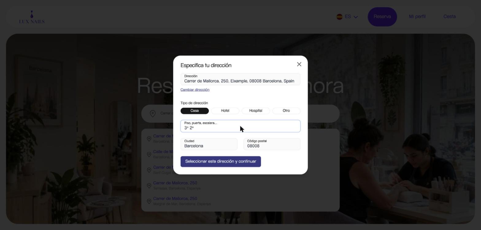 «Especifica tu dirección», para las citas a domicilio