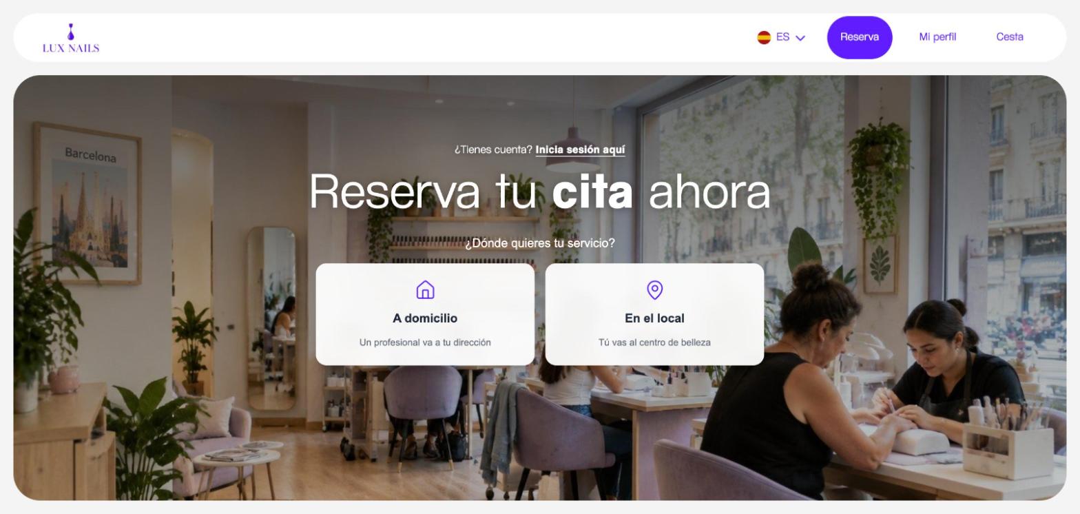 Página de inicio de la reserva