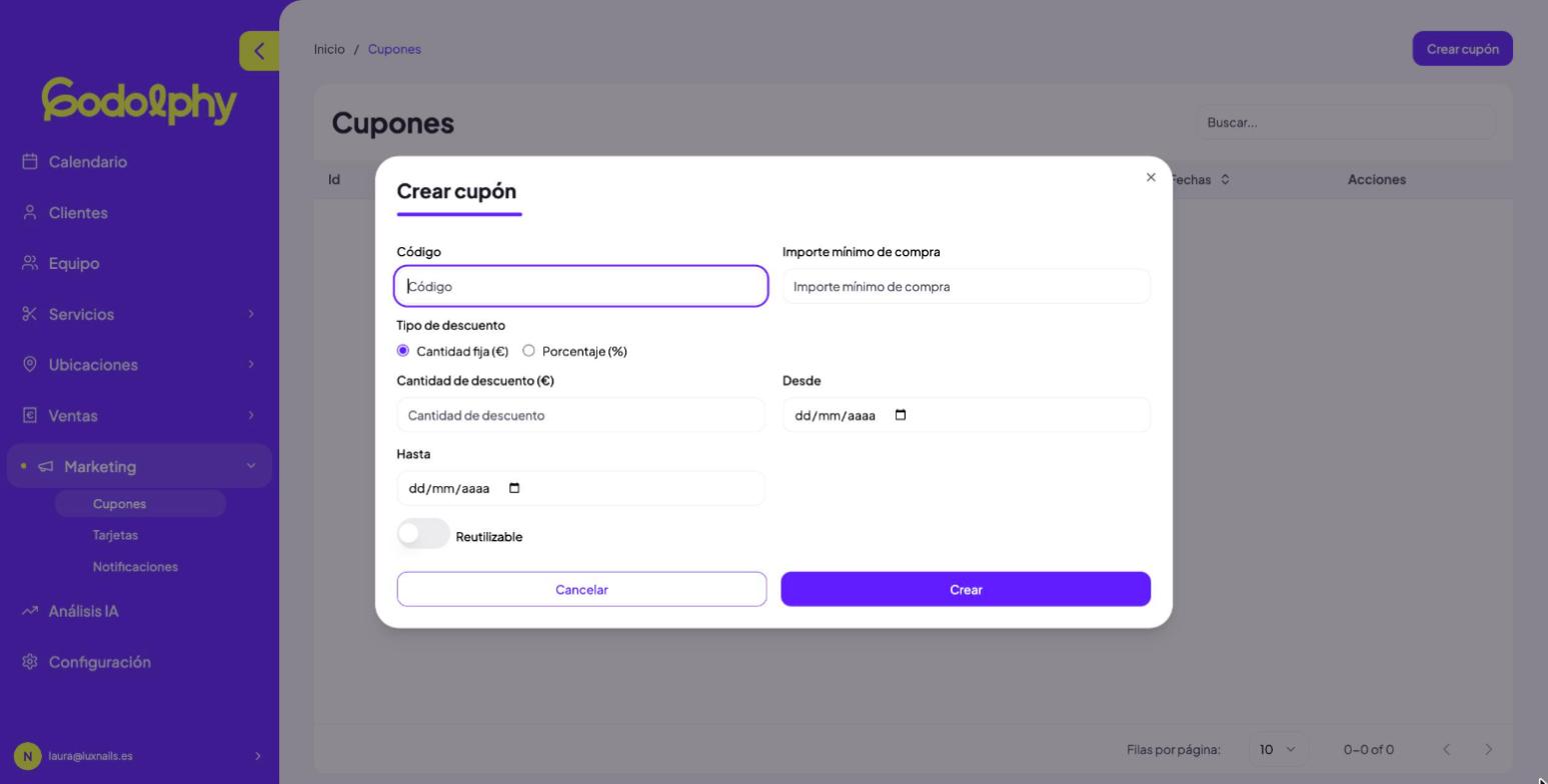 Modal «Crear cupón»
