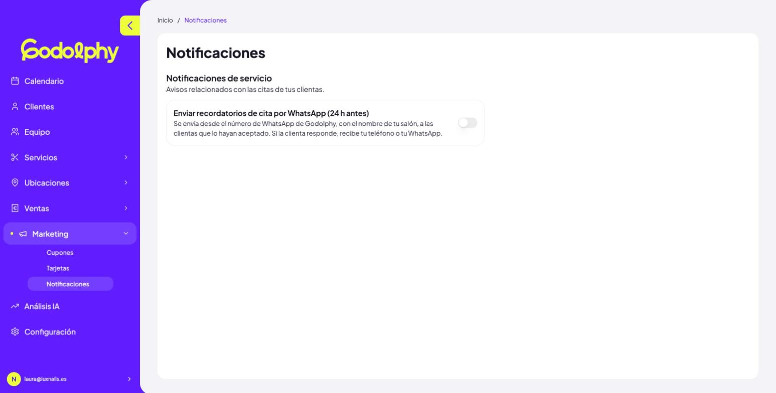 Marketing → Notificaciones