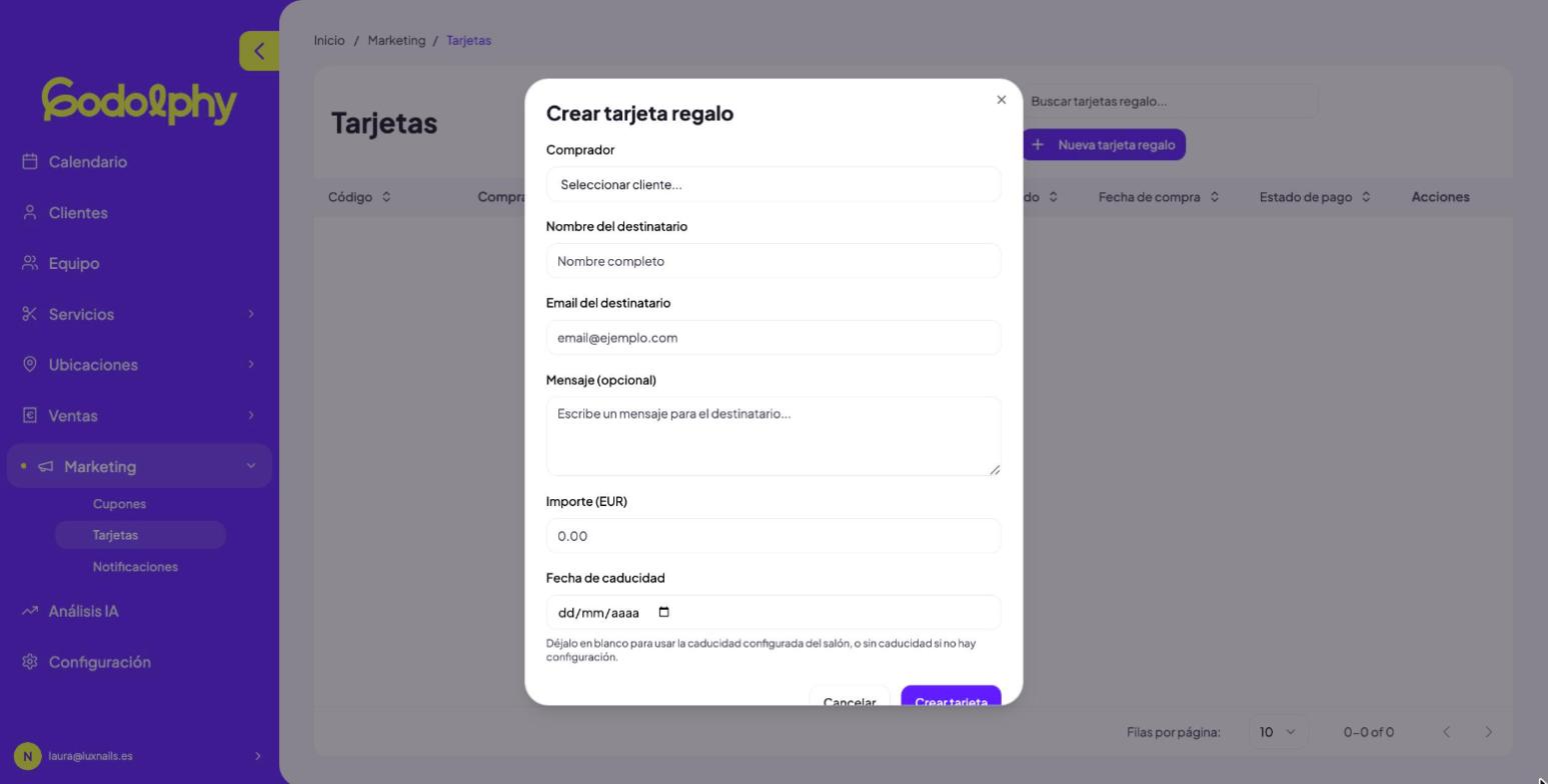 Modal «Crear tarjeta regalo»