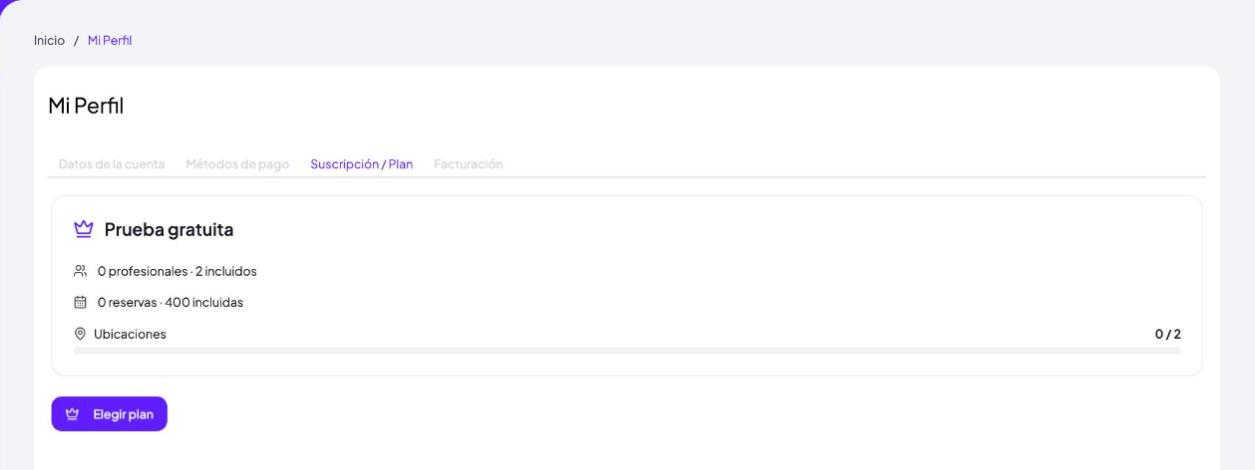 Mi perfil → Suscripción / Plan durante la prueba