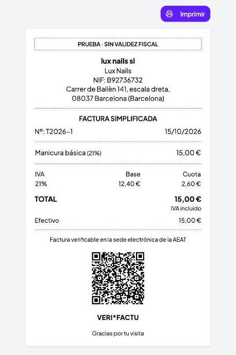 Factura simplificada con el QR de Verifactu