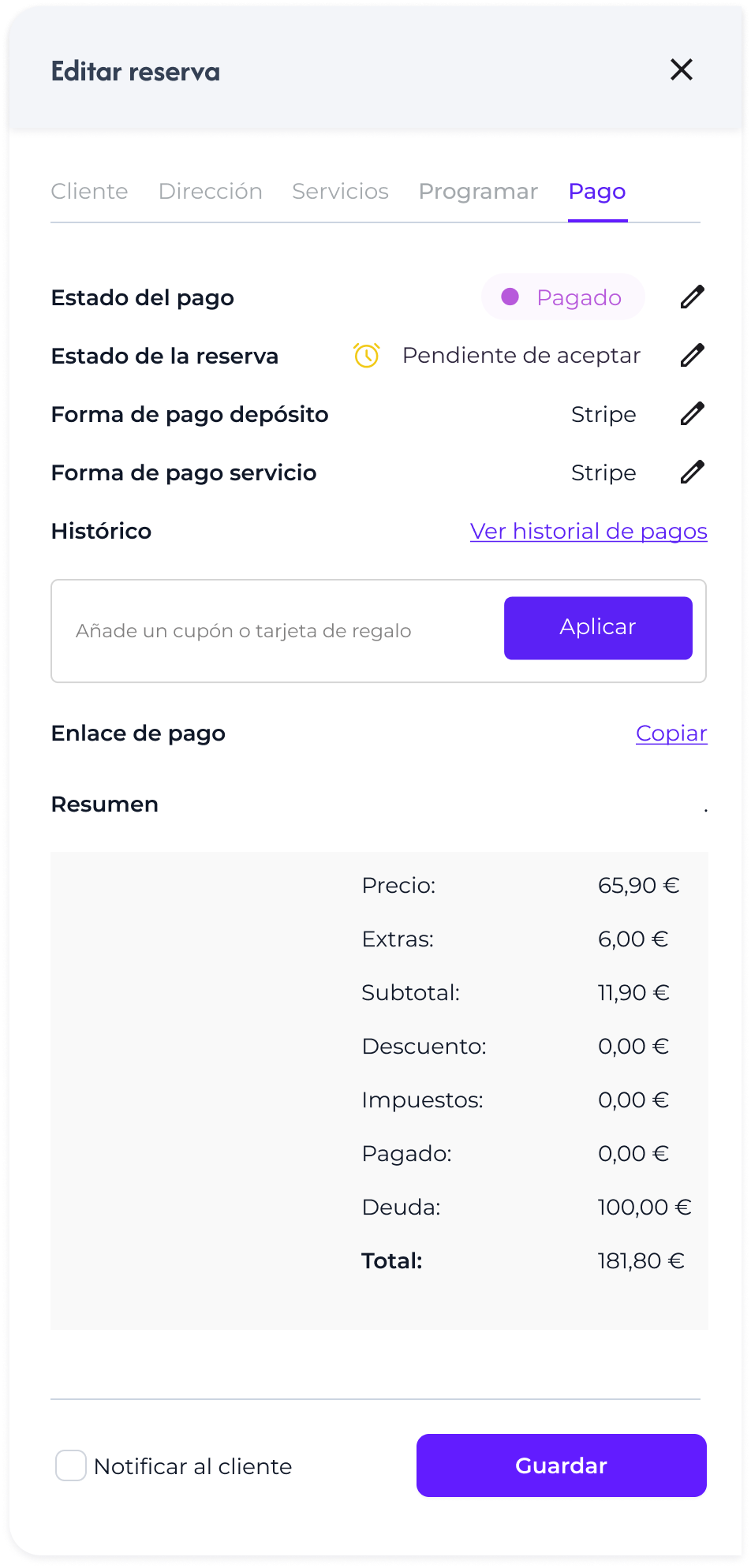 Controla la facturación de cada cita
